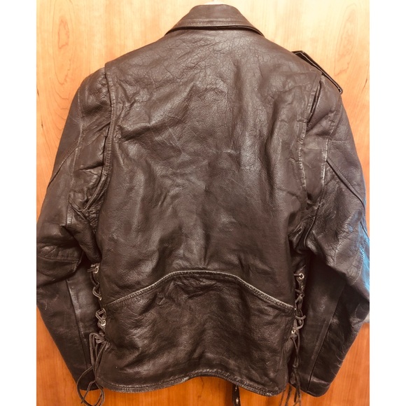 VINTAGE Gen 30 yr old black leather biker jacket - Picture 2 of 7